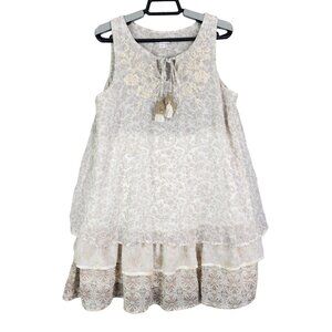 Women's  Beige & White Xhilaration Floral Dress Sleeveless Layered Size XS